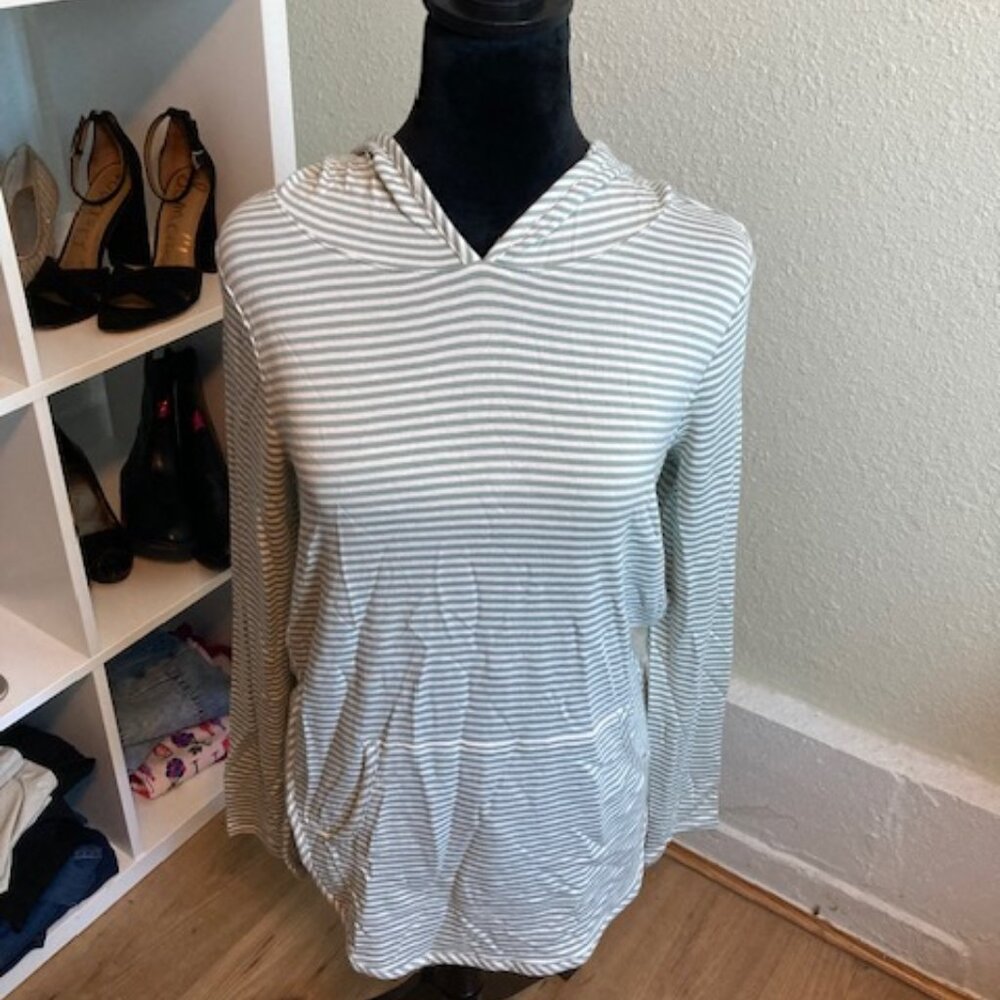 Market & Spruce NWT Green Striped Hooded Top with Kangaroo Pocket Small